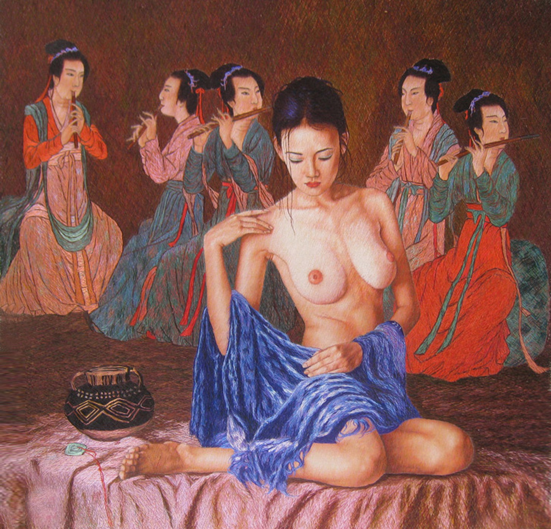 75019 Nude with a Blue Shawl