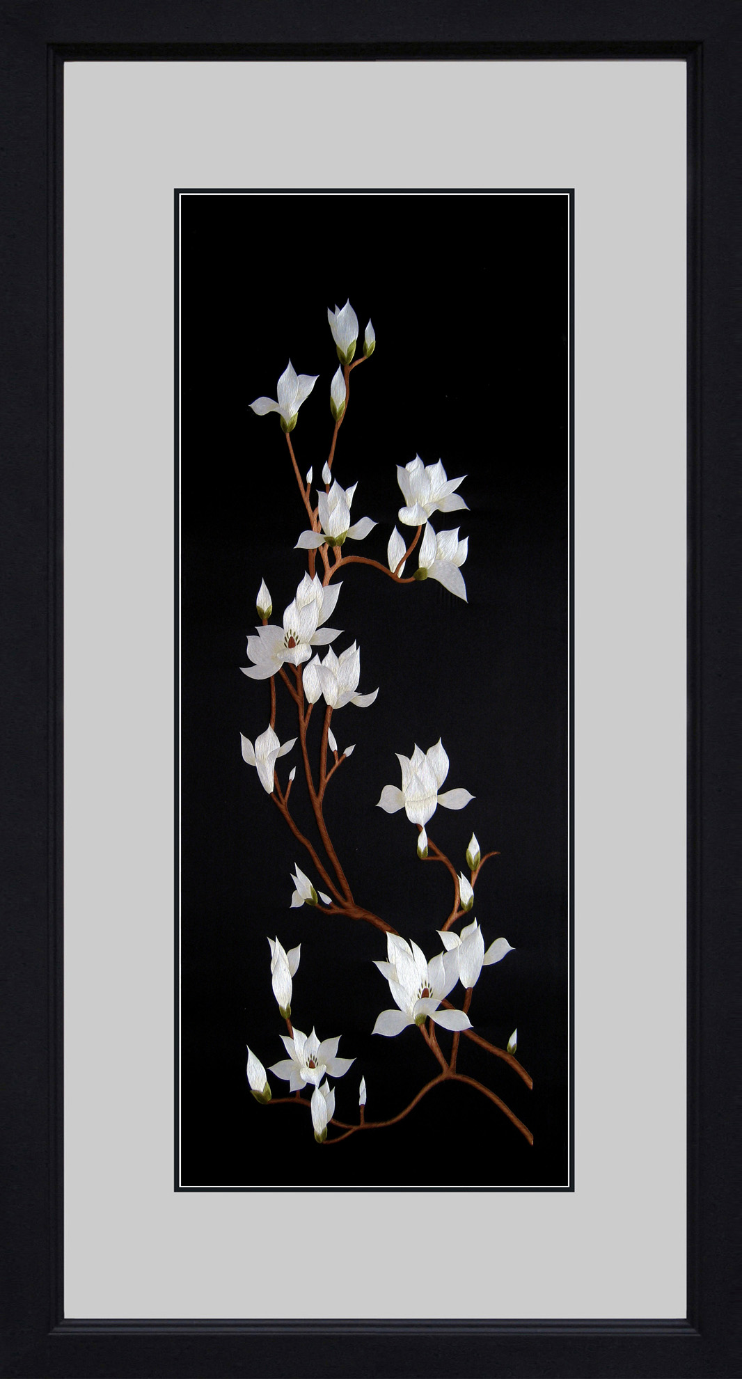 76068 White Magnolia Branch on Black - Image 3