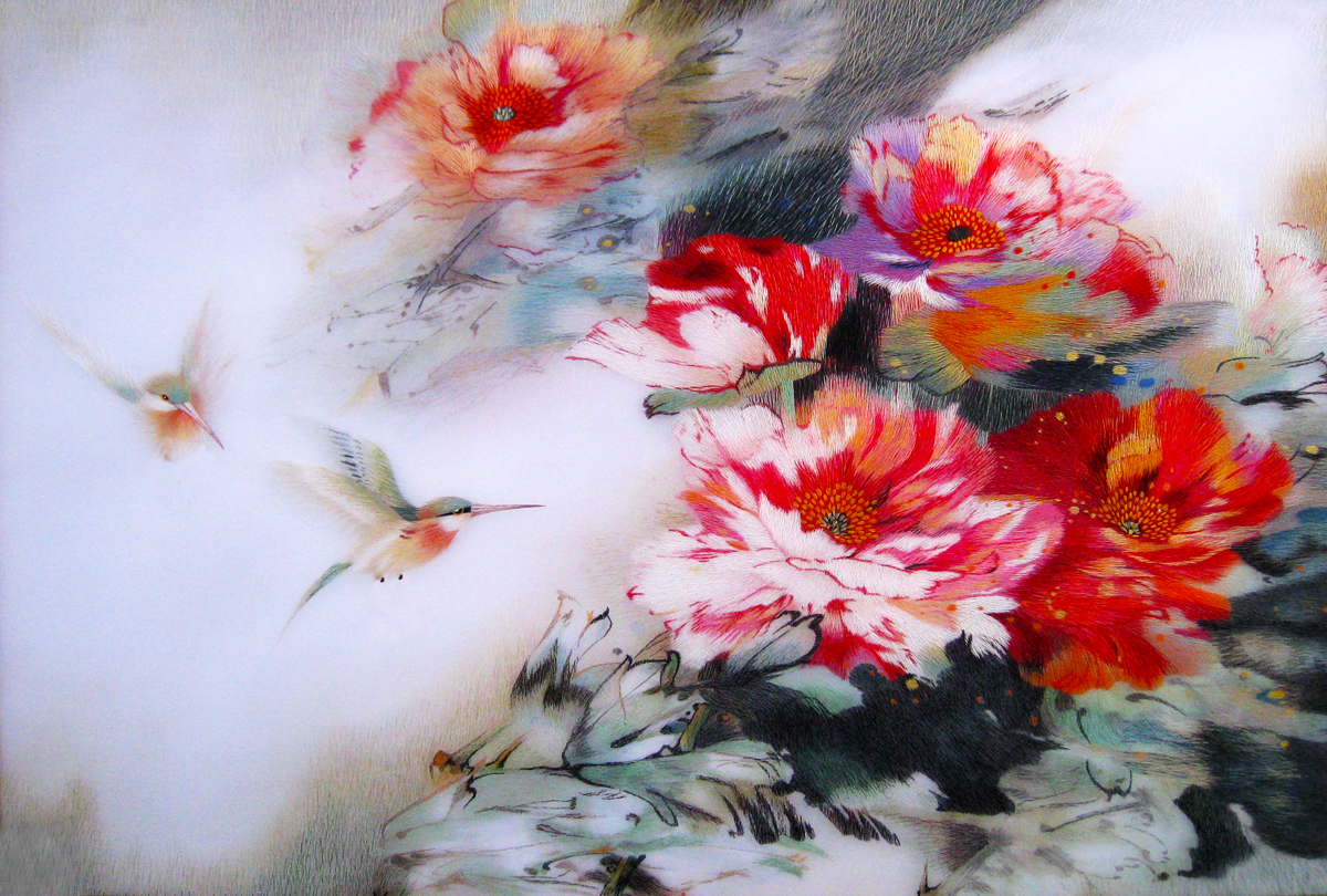76076 Humming Birds and Red Peonies