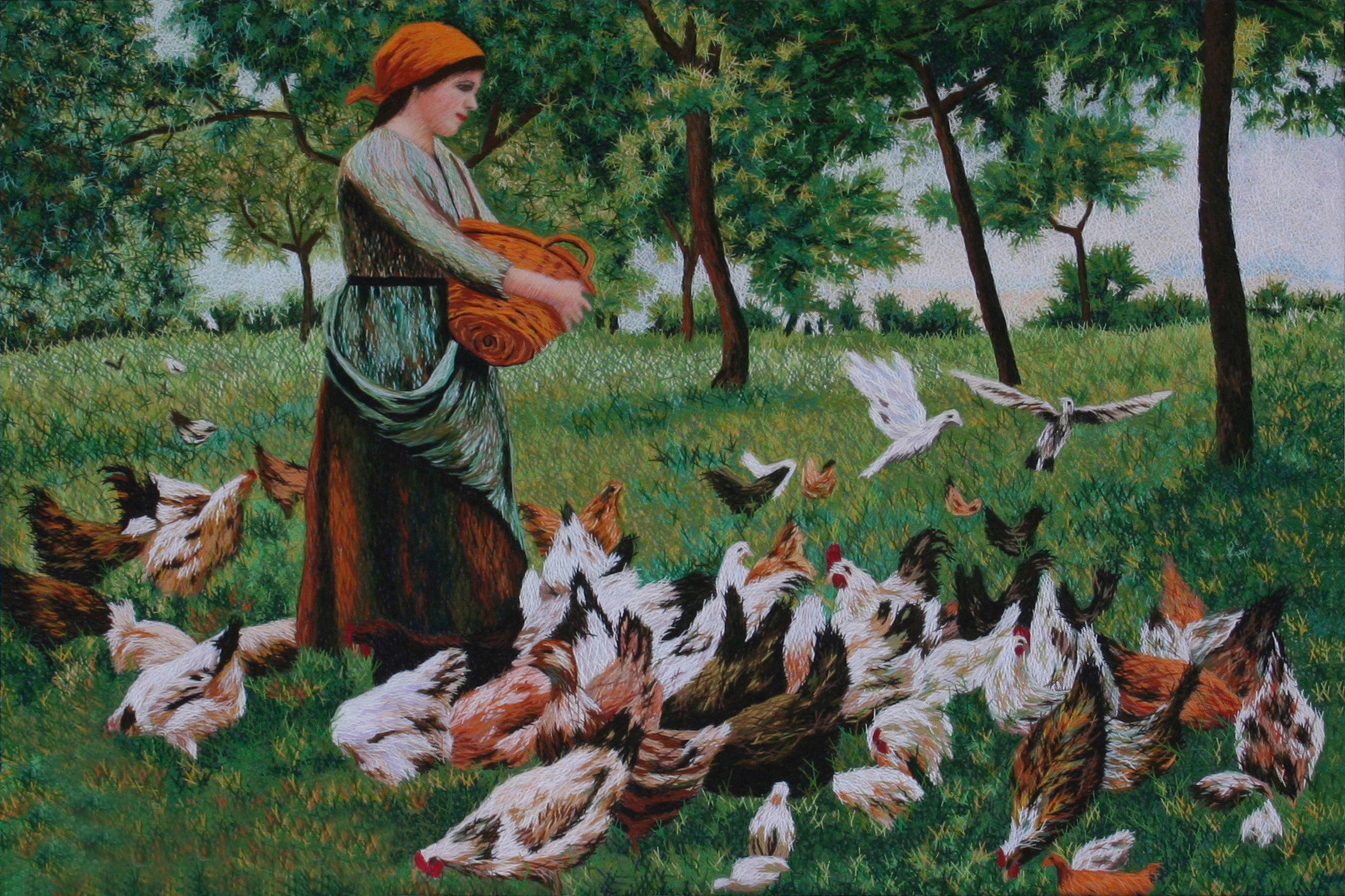 85007 Girl Feeding Chickens